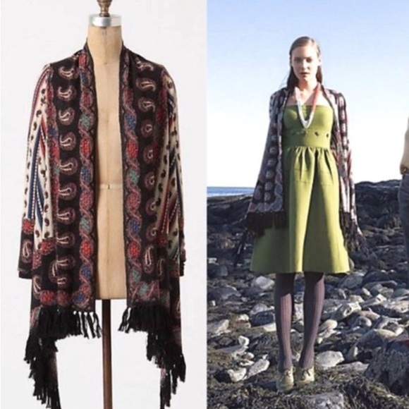 Anthropologie Guinevere Vinalhaven Boho Fringe Waterfall Cardigan Multicolor S - Picture 9 of 10